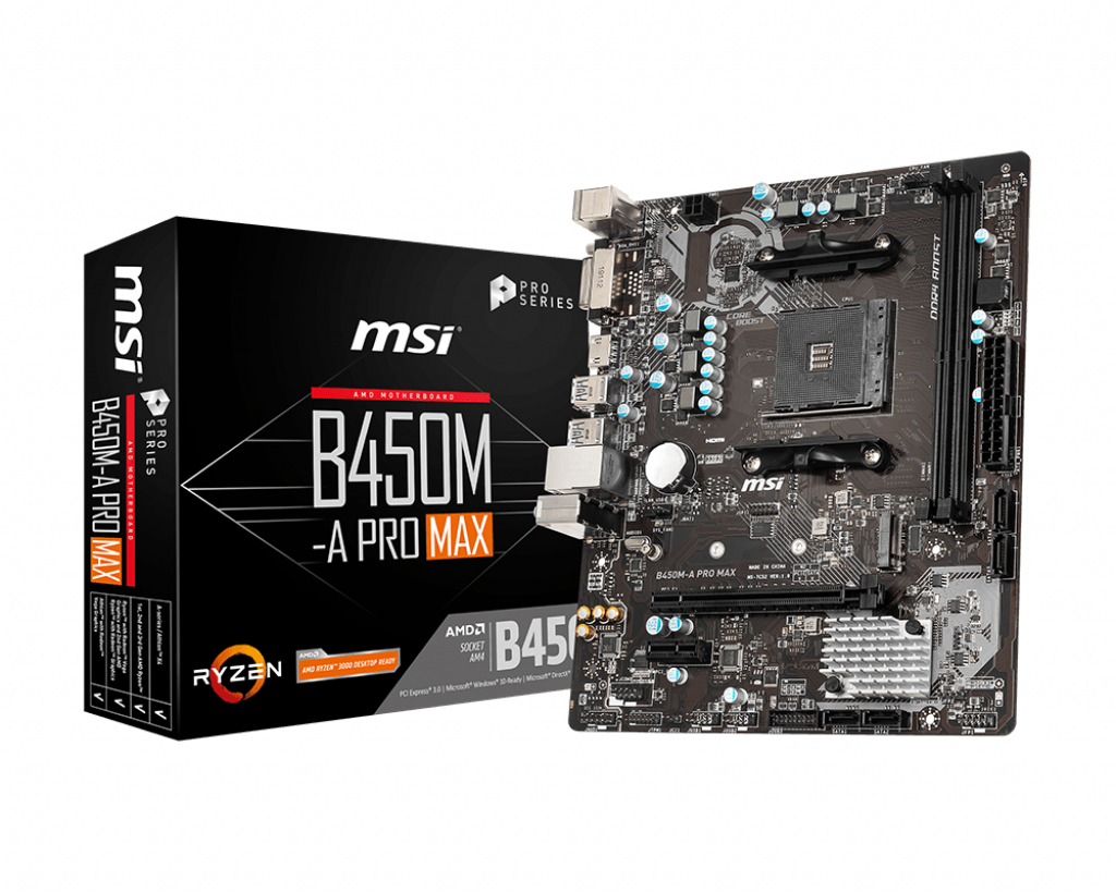 MSI B450M-A PRO MAX, AMD, Sockel AM4, AMD Athlon, AMD Ryzen™ 3, 2nd Generation AMD Ryzen™ 3, 3rd Generation AMD Ryzen™ 3, AMD..., Sockel AM4, DDR4-SDRAM, 32 GB