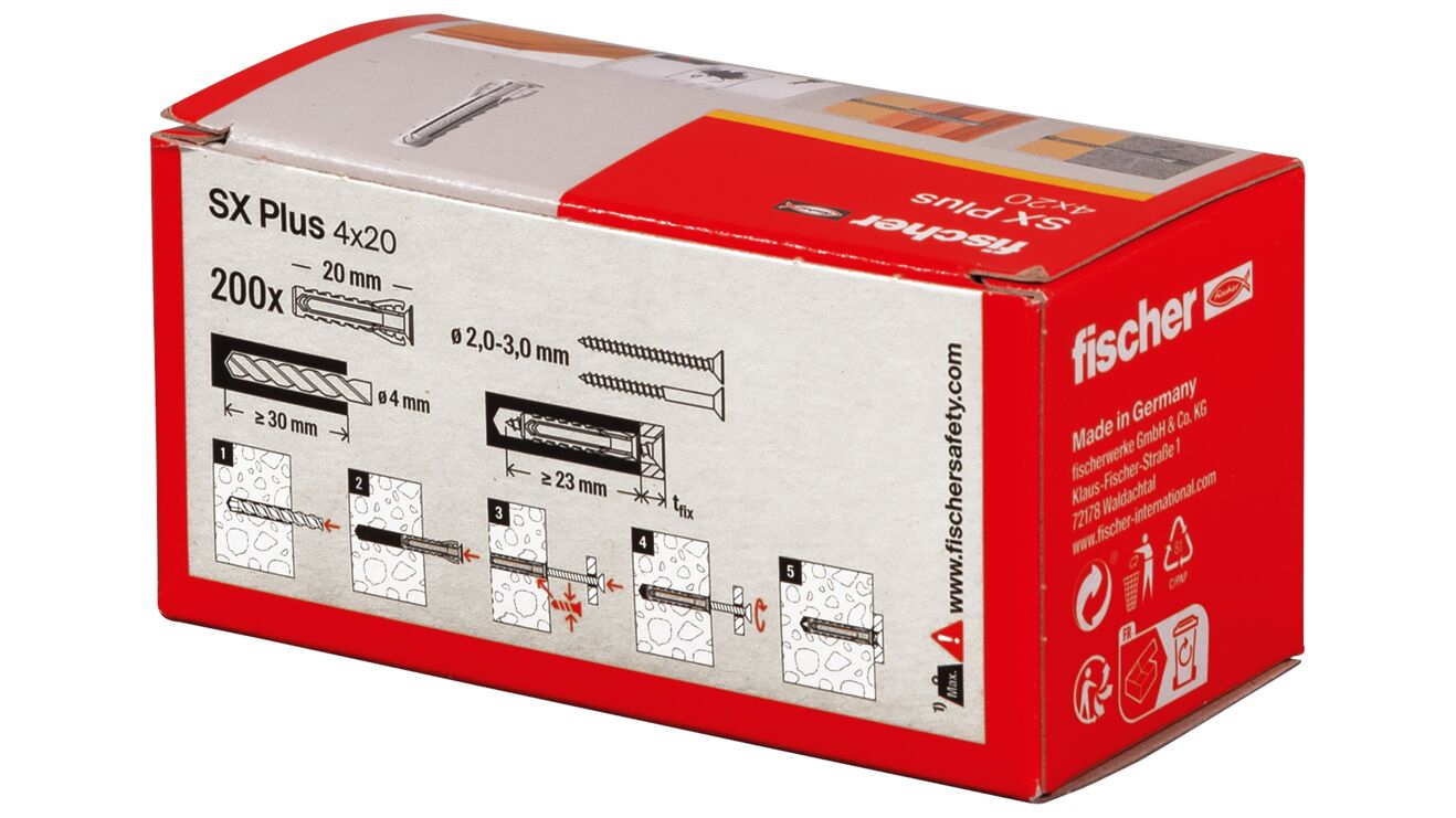 fischer 568004 - Spreizdübel - Autoklaven-Porenbeton - Mauerziegel - Beton - Gipsfaserplatten... - Nylon - Grau - 4 mm, Ansicht 3