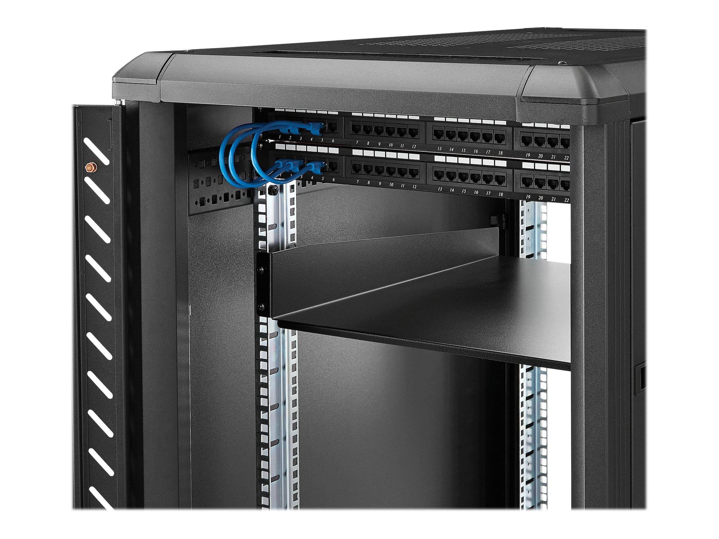 StarTech.com 2 HE 19 Fest montierbarer Fachboden für Server Rack Schrank bis 22 Kg - Fachboden für Serverschrank 2HE 19 Zoll 55 cm Tief - Rack - Regal - Schwarz - 2U - 55.9 cm (22)