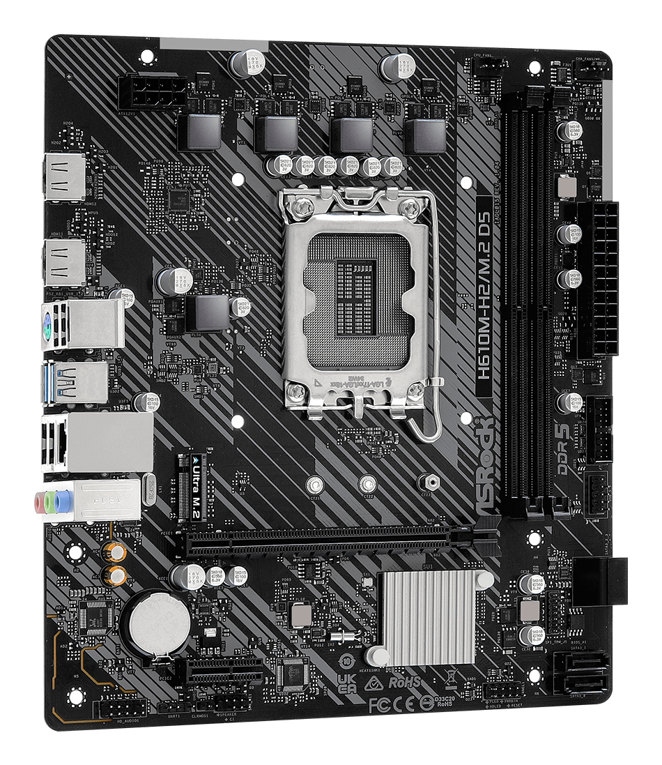 ASRock H610M-H2/M.2 D5 Intel H610 1700 Micro ATX 2 DDR5 2 HDMI GB LAN PCIe4 1x M.2, Ansicht 4