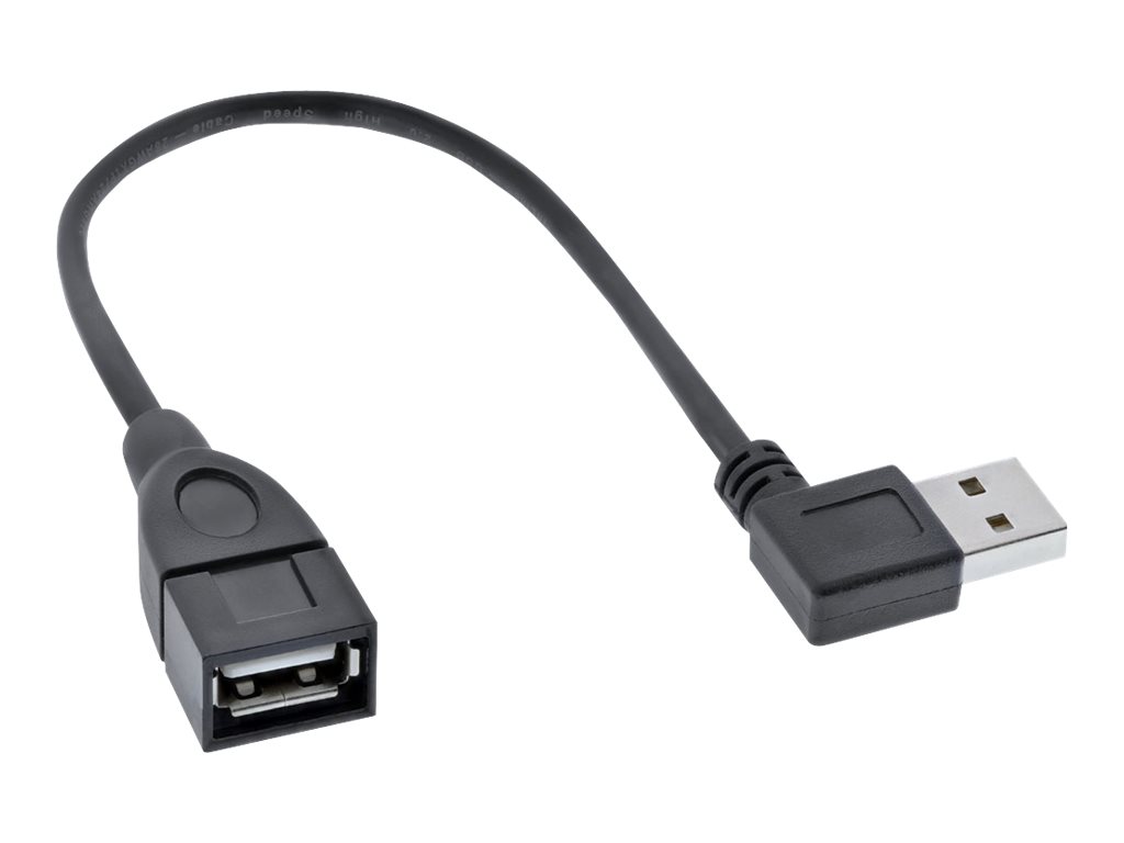 InLine Smart Cable - USB-Verlängerungskabel - USB (W) 90° abgeschrägt, umkehrbar zu USB (M) - USB 2.0 - 20 cm - Schwarz