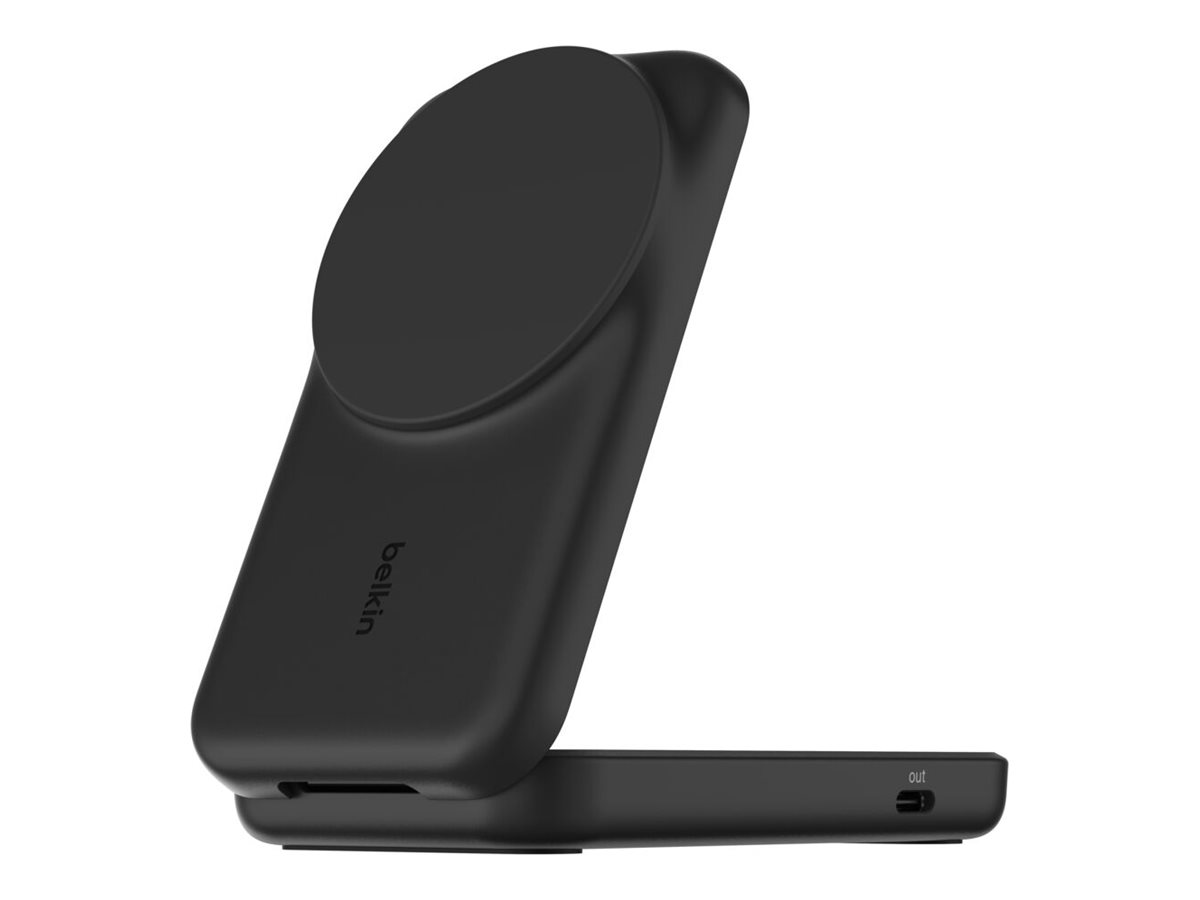 Belkin UltraCharge - Kabelloses Ladegerät - 2-in-1, Qi2, magnetisch, faltbar + AC-Netzteil - 25 Watt - Ultra Fast Charge (24 pin USB-C)