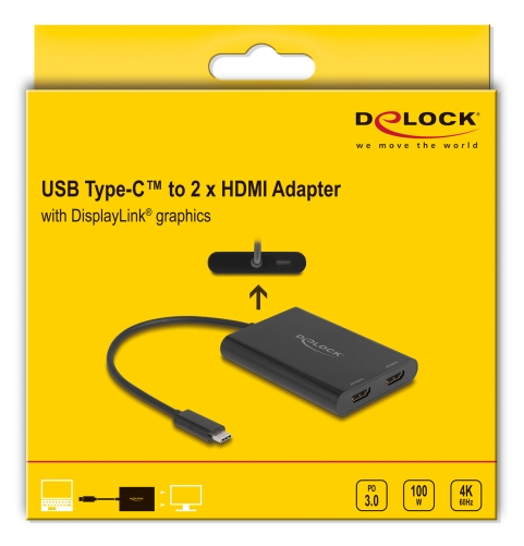 Delock Adapter USB Type-C zu 2 x HDMI 4K 60 Hz mit DisplayLink Grafik und, Ansicht 4