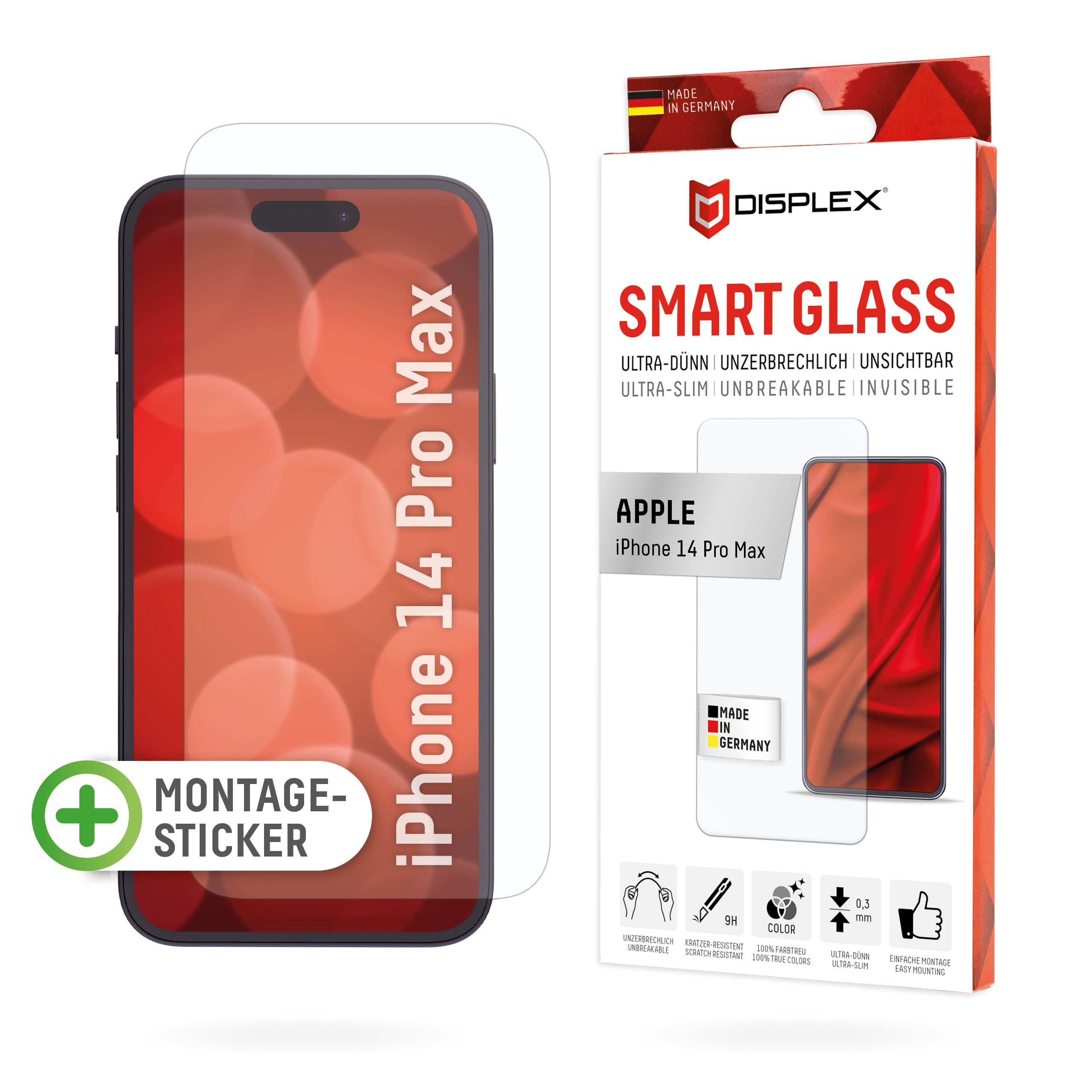 E.V.I. Displex Smart Glass (9H) für Apple iPhone 14 Pro Max - Montagesticker - unzerbrechlich - ultra-dünn - unsichtbar, Ansicht 3