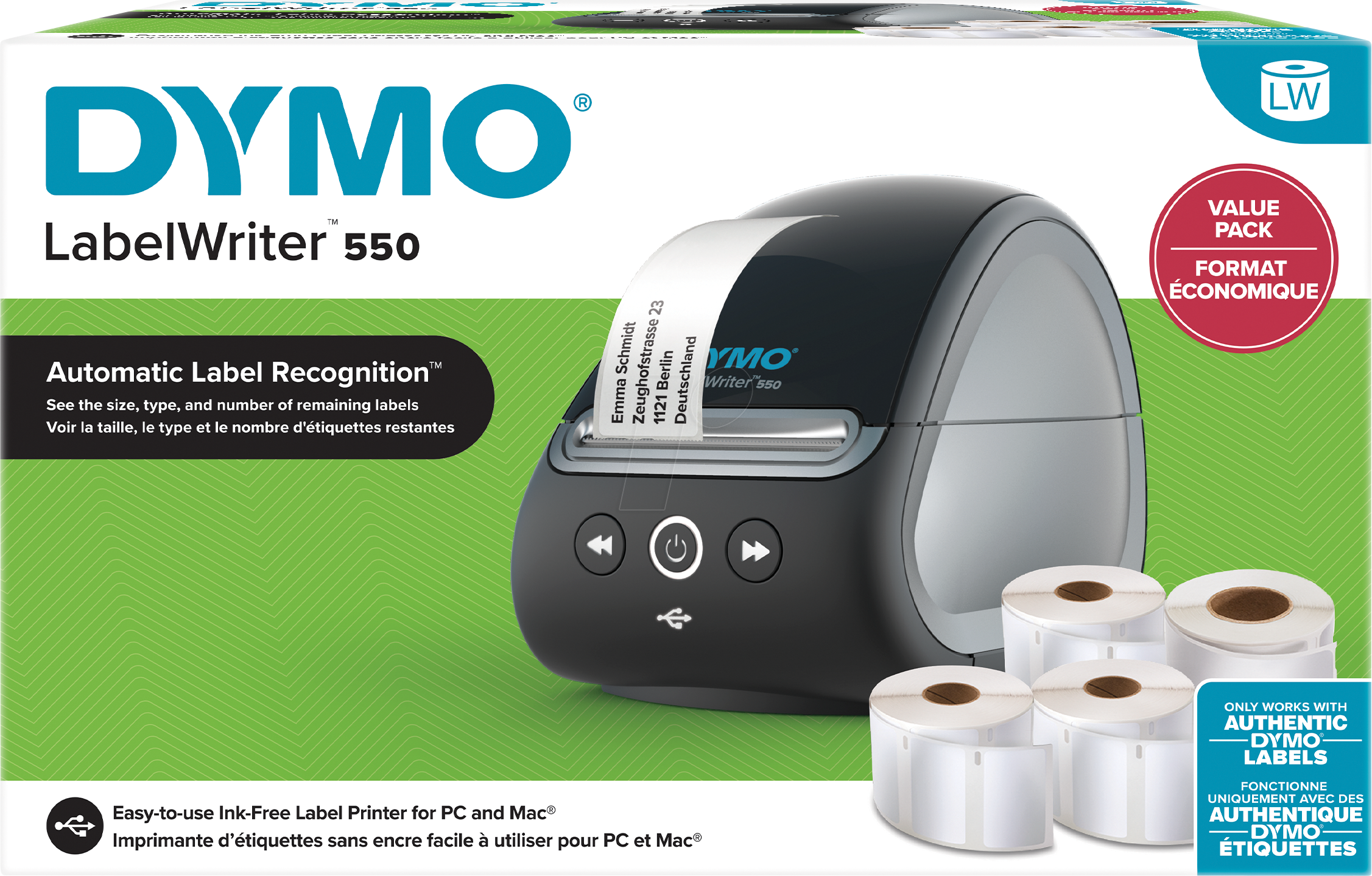 Dymo LabelWriter 550 Value Pack mit 4 LW-Rollen