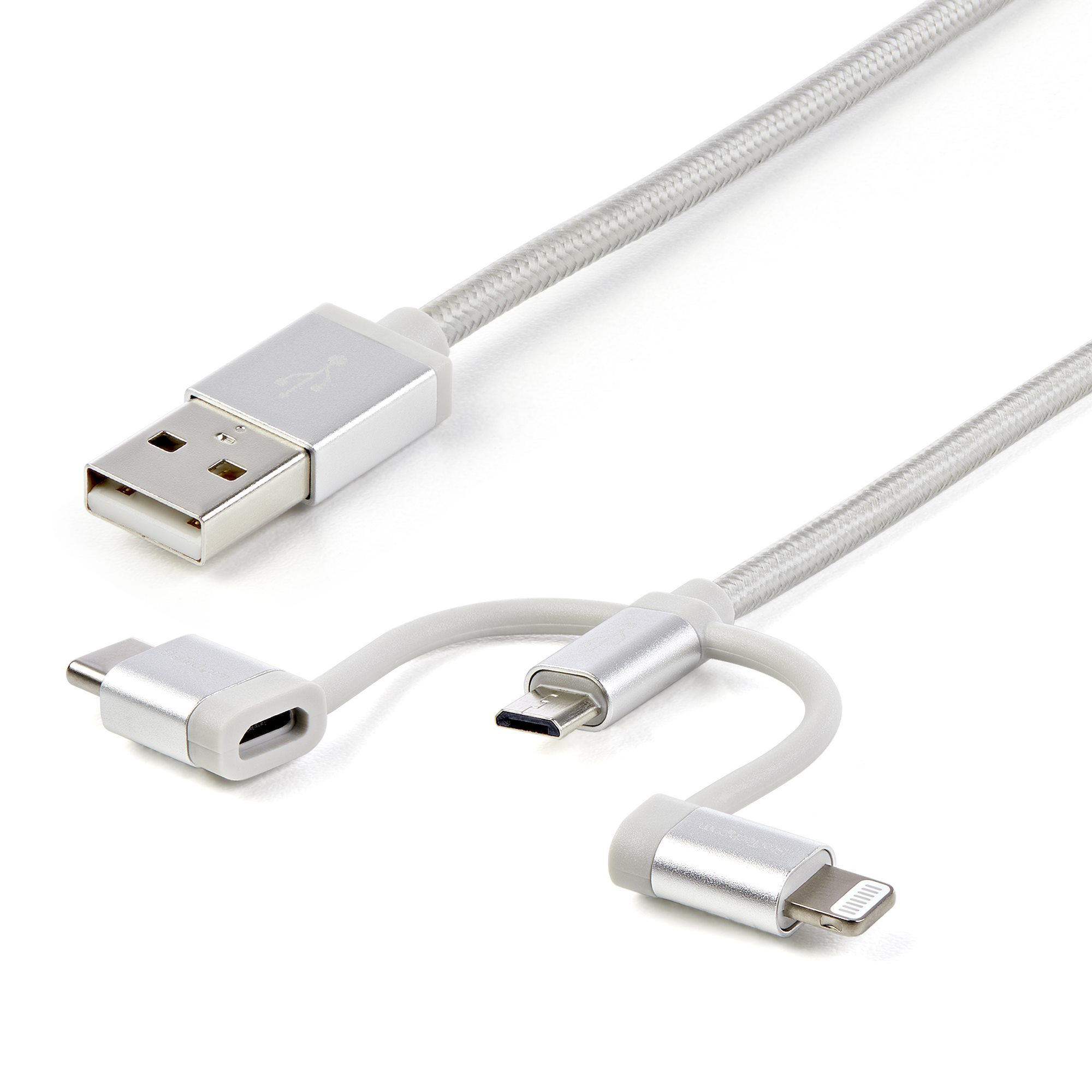 StarTech.com USB Lightning Kabel - USB-C Micro-B Laddekabel - 1m - geflochten - Silber - USB auf Lightning Kabel, Ansicht 2