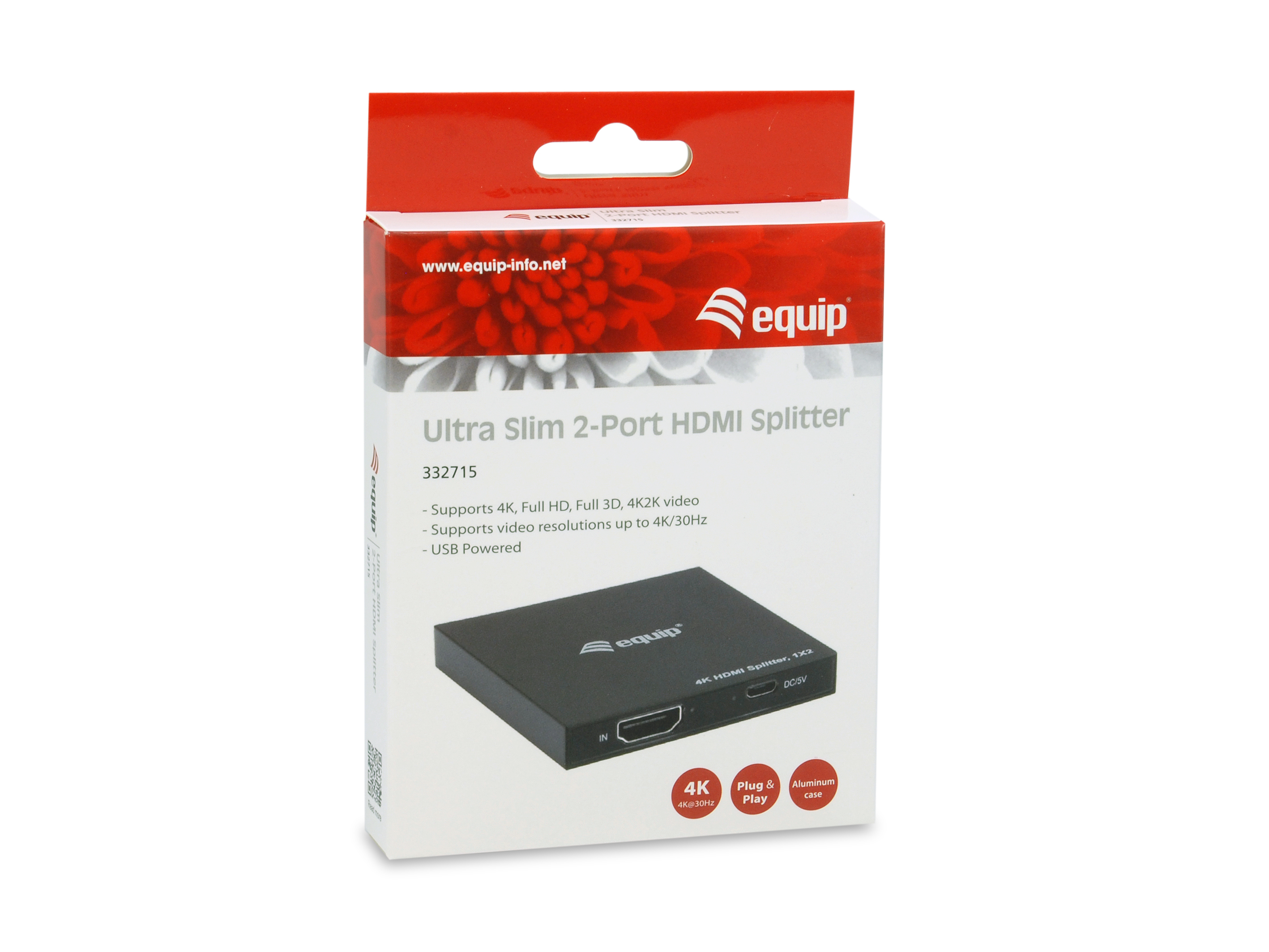 Equip 332715 - HDMI - 2x HDMI - 3840 x 2160 Pixel - Schwarz - Aluminium - 4K Ultra HD, Ansicht 2