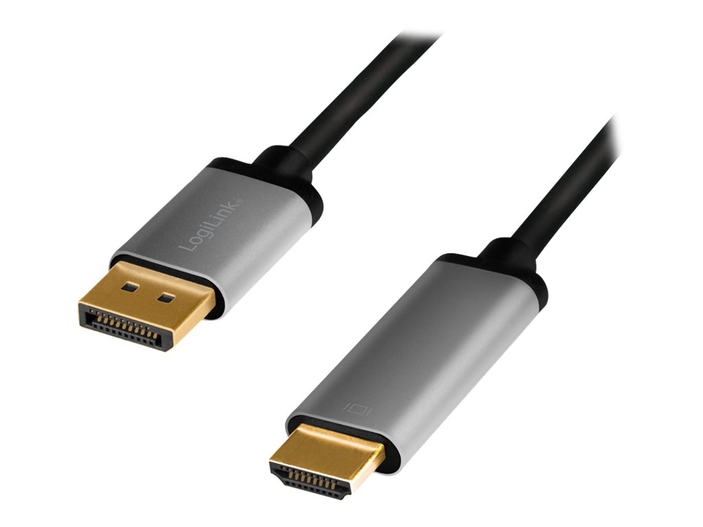 LogiLink Adapterkabel - DisplayPort männlich zu HDMI männlich - 2 m - Dreifachisolierung - Schwarz - Unterstützung für 4K60Hz (3840 x 2160)