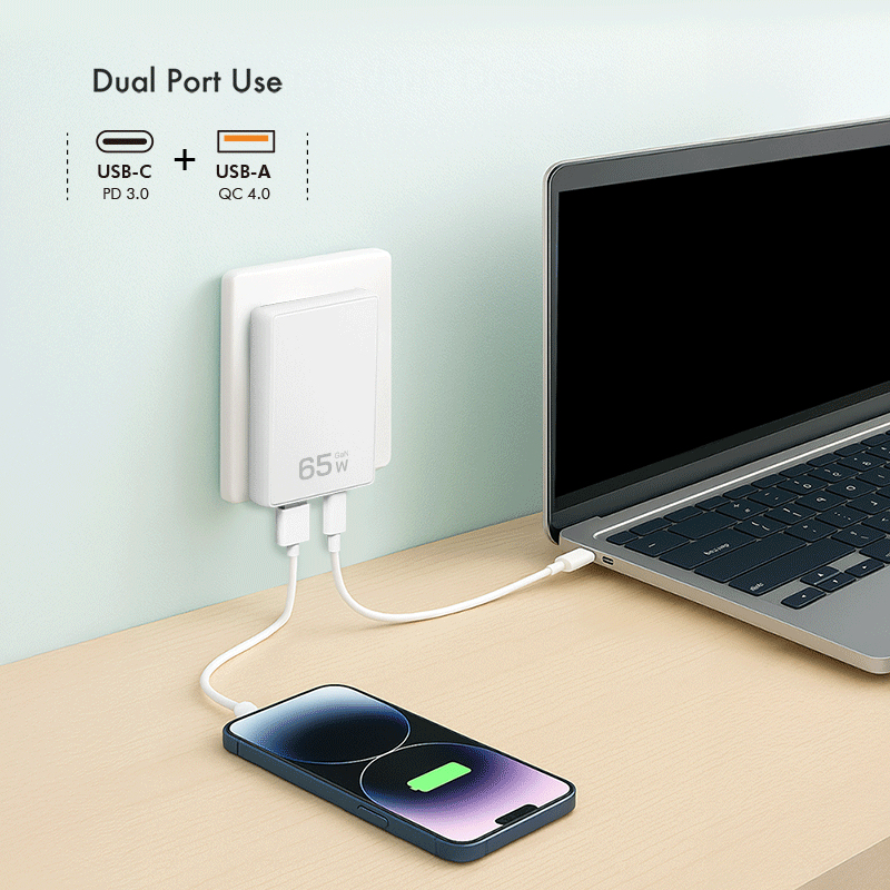 LogiLink USB Steckdosenadapter 1xUSB-A 1xUSB-C 65W weiß, Ansicht 2