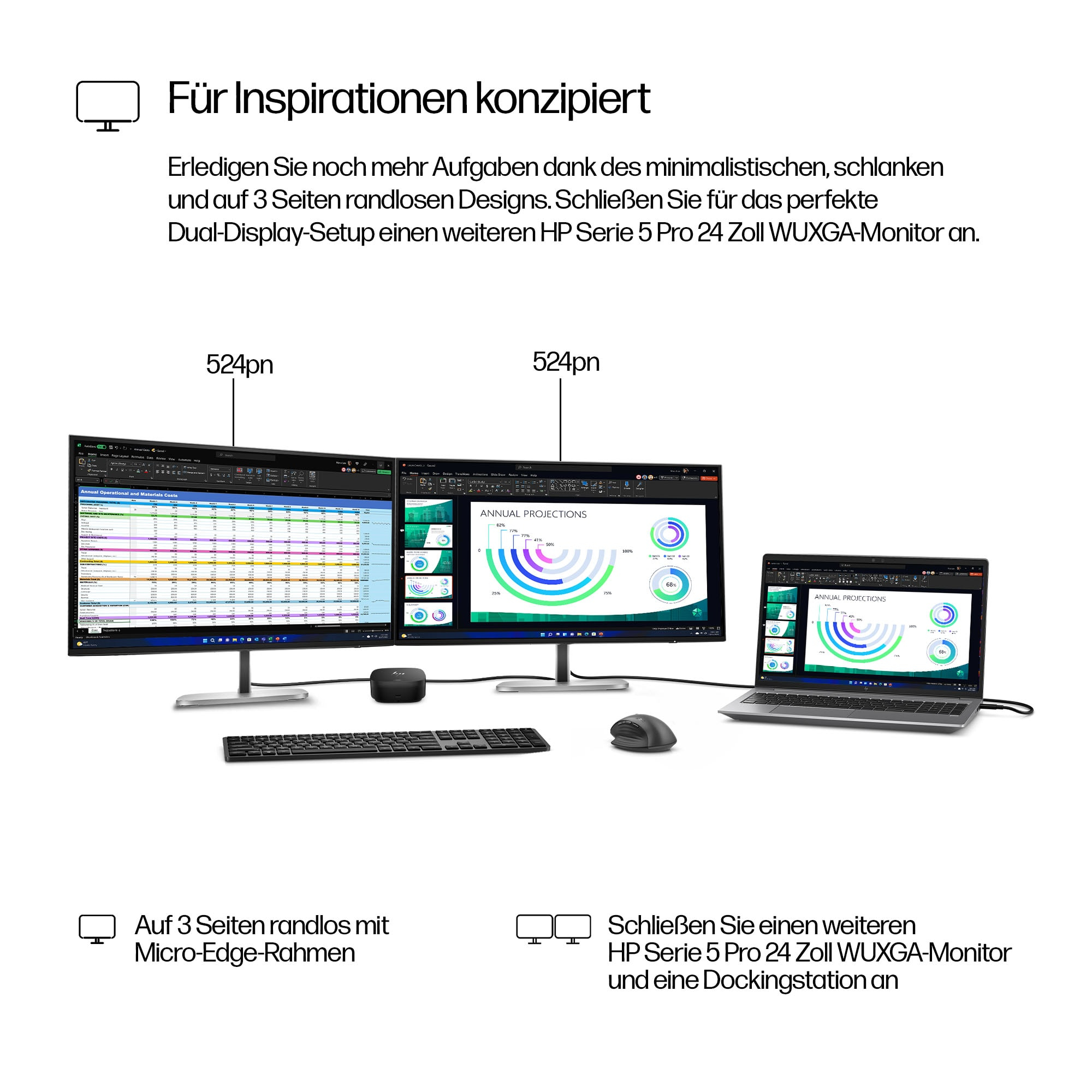 HP Series 5 Pro WUXGA Monitor - 524pn - Flachbildschirm (TFT/LCD) - 61 cm, Ansicht 3