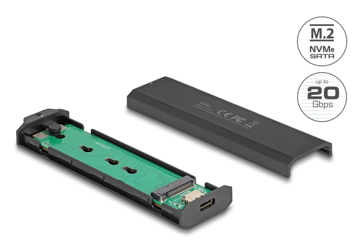 Delock Speichergehäuse - external, tool free - M.2 - M.2 Card (PCIe NVMe & SATA), Ansicht 3