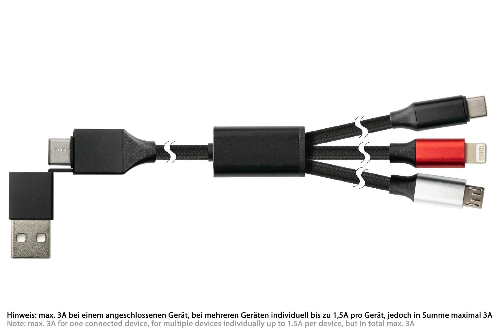 PYTHON USB 6-in-1 Ladekabel 3A Textilmantel schwarz - Adapter - Digital/Daten, Ansicht 4