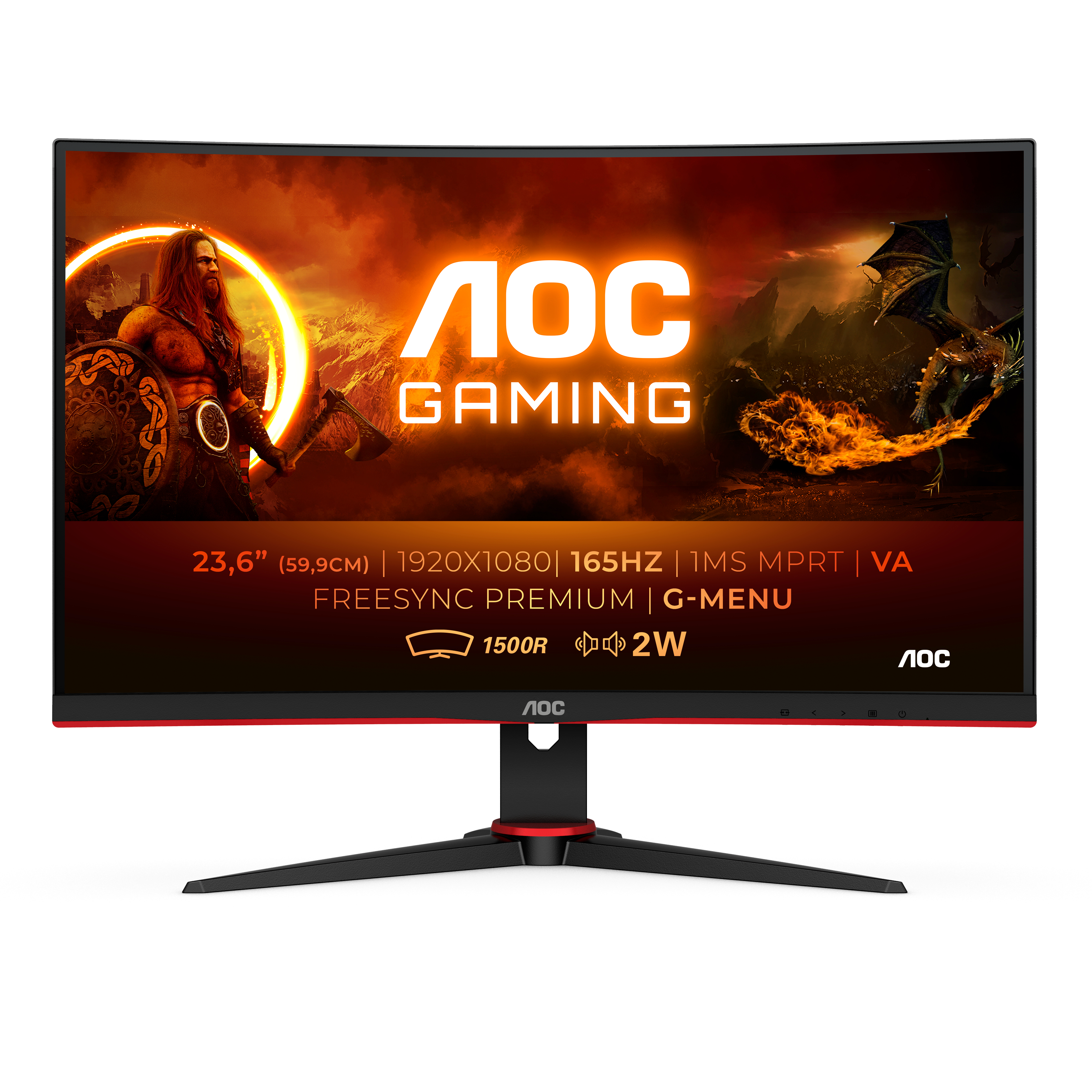 AOC G2 C24G2AE/BK, 59,9 cm (23.6&quot;), 1920 x 1080 Pixel, Full HD, LED, 1 ms, Schwarz, Rot