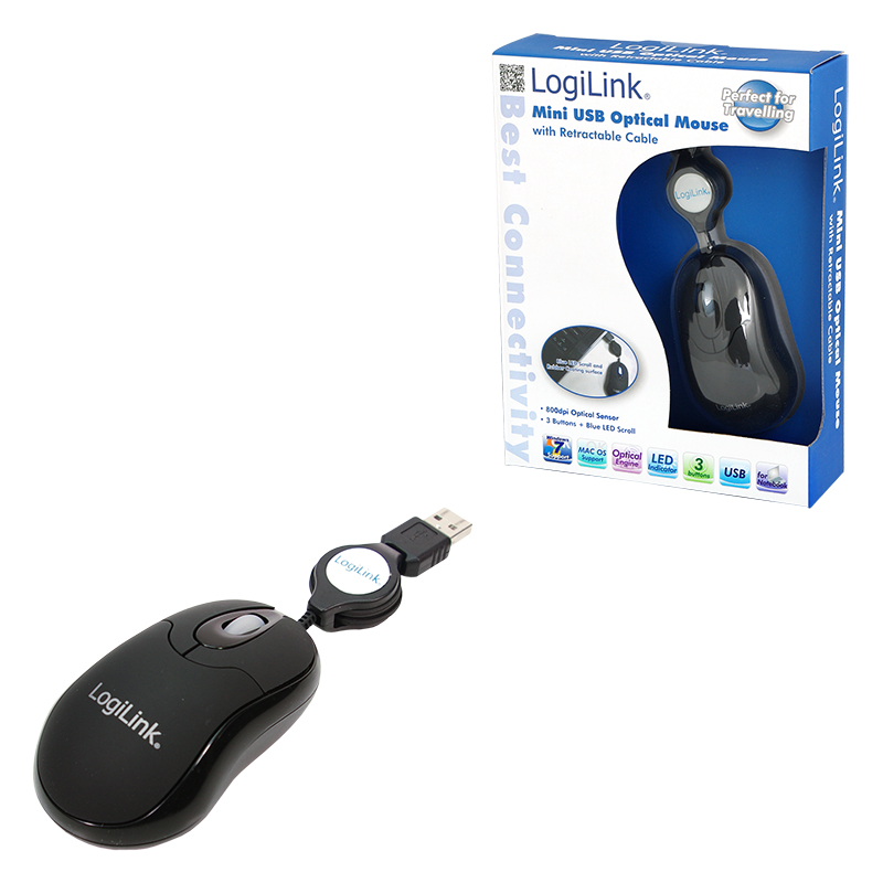 LogiLink Mini with retractable cable - Maus - rechts- und linkshändig, Ansicht 3
