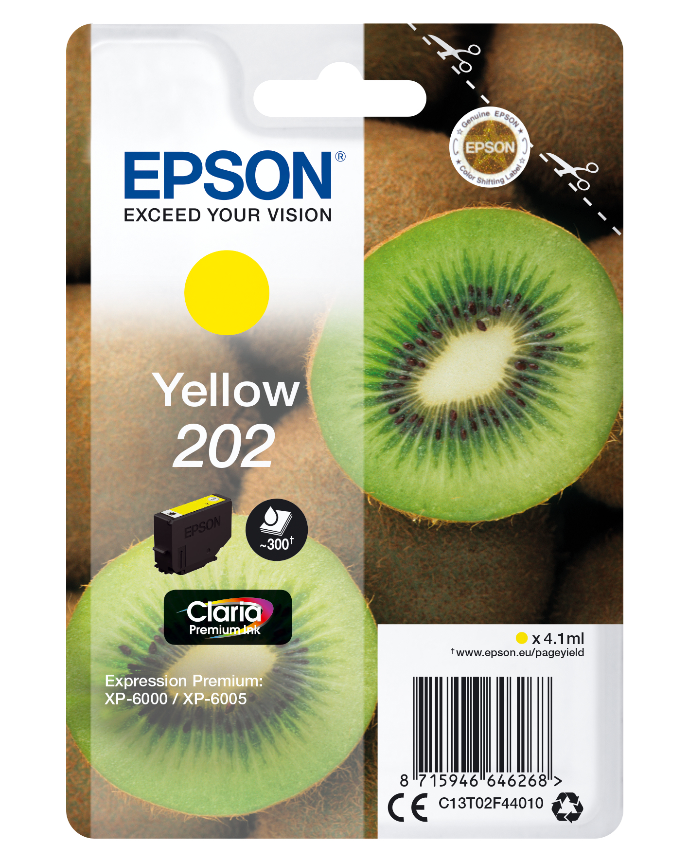 Epson Kiwi Singlepack Yellow 202 Claria Premium Ink - Standardertrag - Tinte auf Pigmentbasis - 4,1 ml - 300 Seiten - 1 Stück(e)