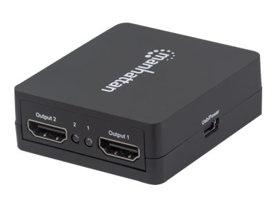 Manhattan HDMI Splitter 2-Port , 1080p, Black, Displays output from x1 HDMI source to x2 HD displays (same output to both displays)