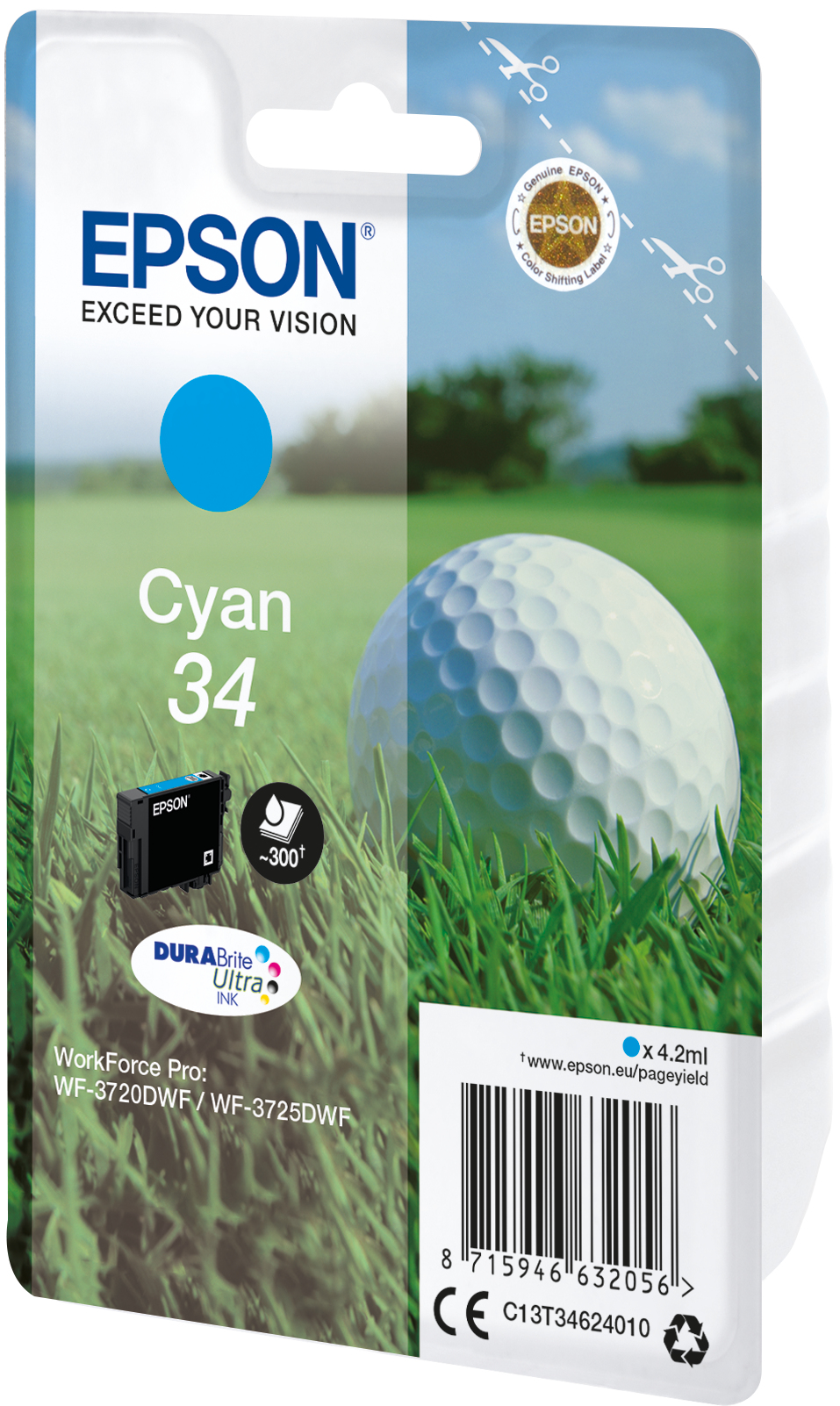 Epson Golf ball Singlepack Cyan 34 DURABrite Ultra Ink - Standardertrag - 4,2 ml - 300 Seiten - 1 Stück(e)