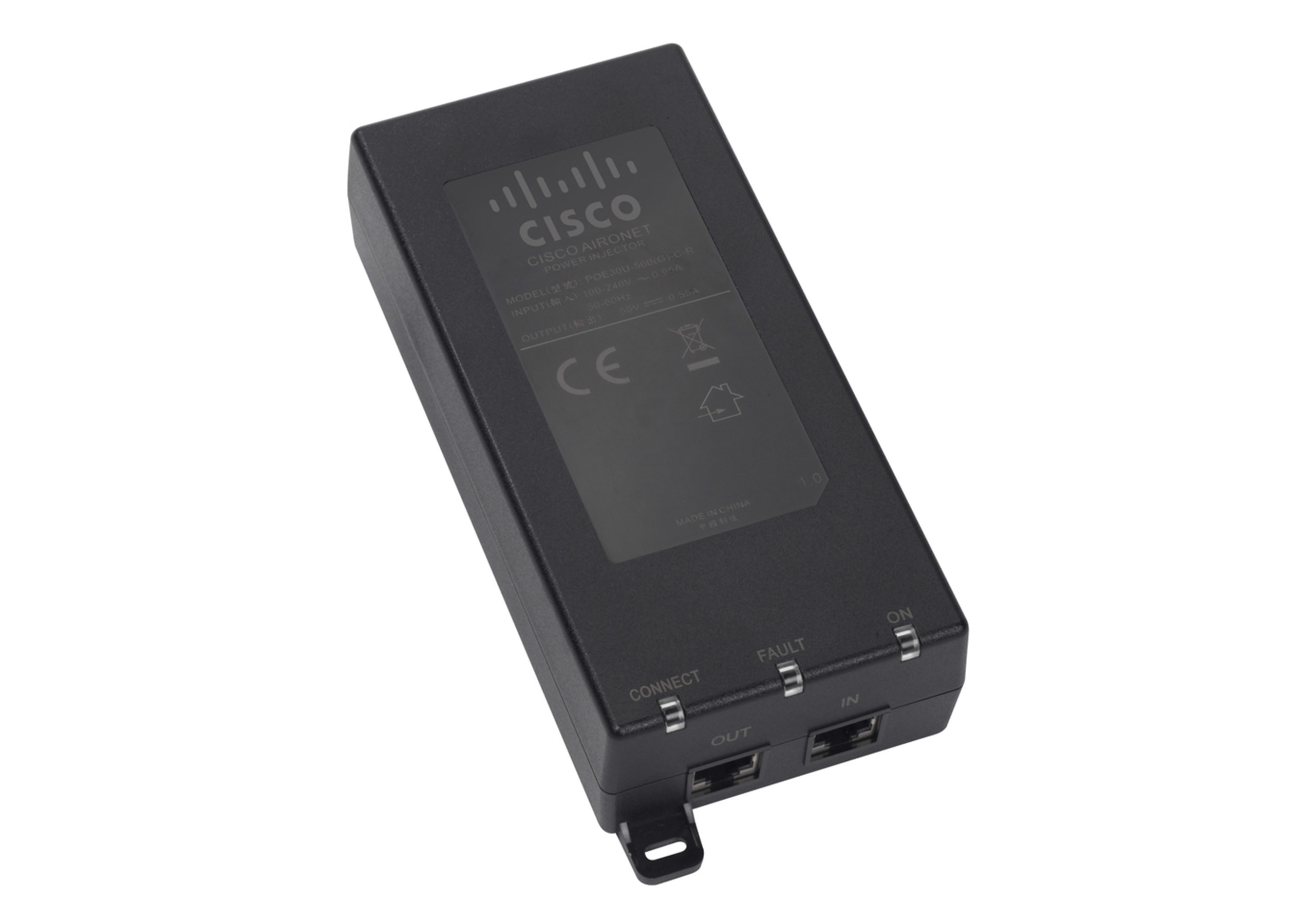 Cisco AIR-PWRINJ6=, Gigabit Ethernet, 10,100,1000 Mbit/s, IEEE 802.3at, Schwarz, China, 25 W