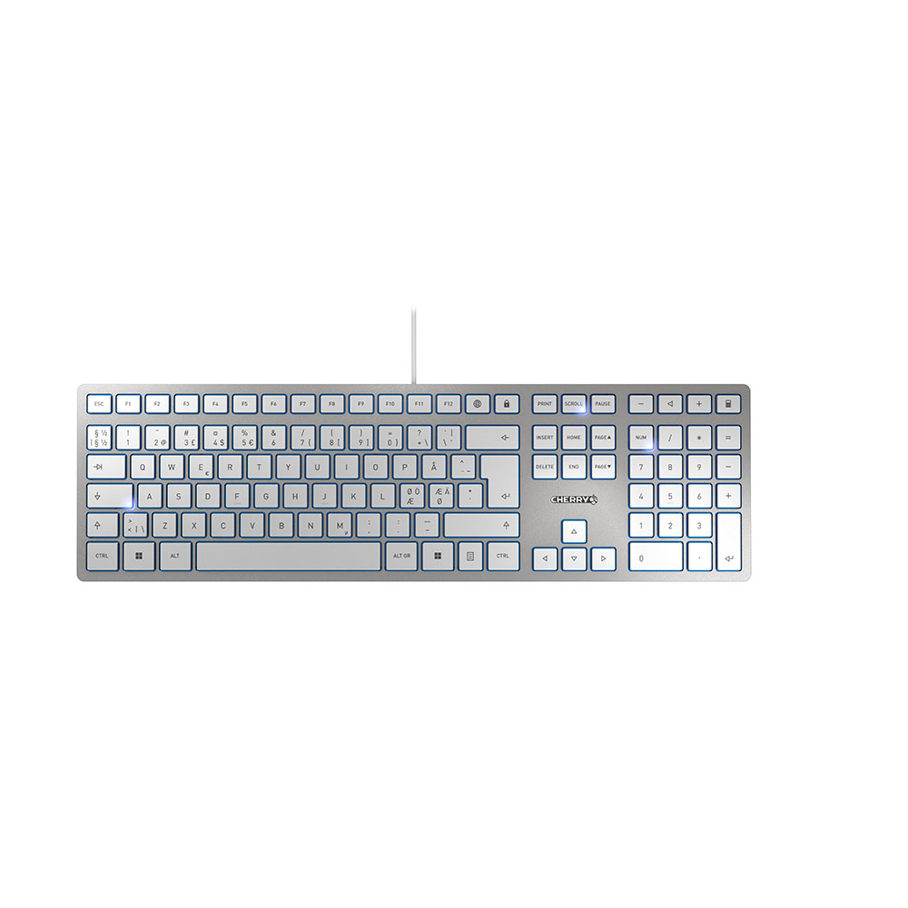 Cherry KC 6000 SLIM, Volle Größe (100%), Kabelgebunden, USB, QWERTY, Silber, Weiß