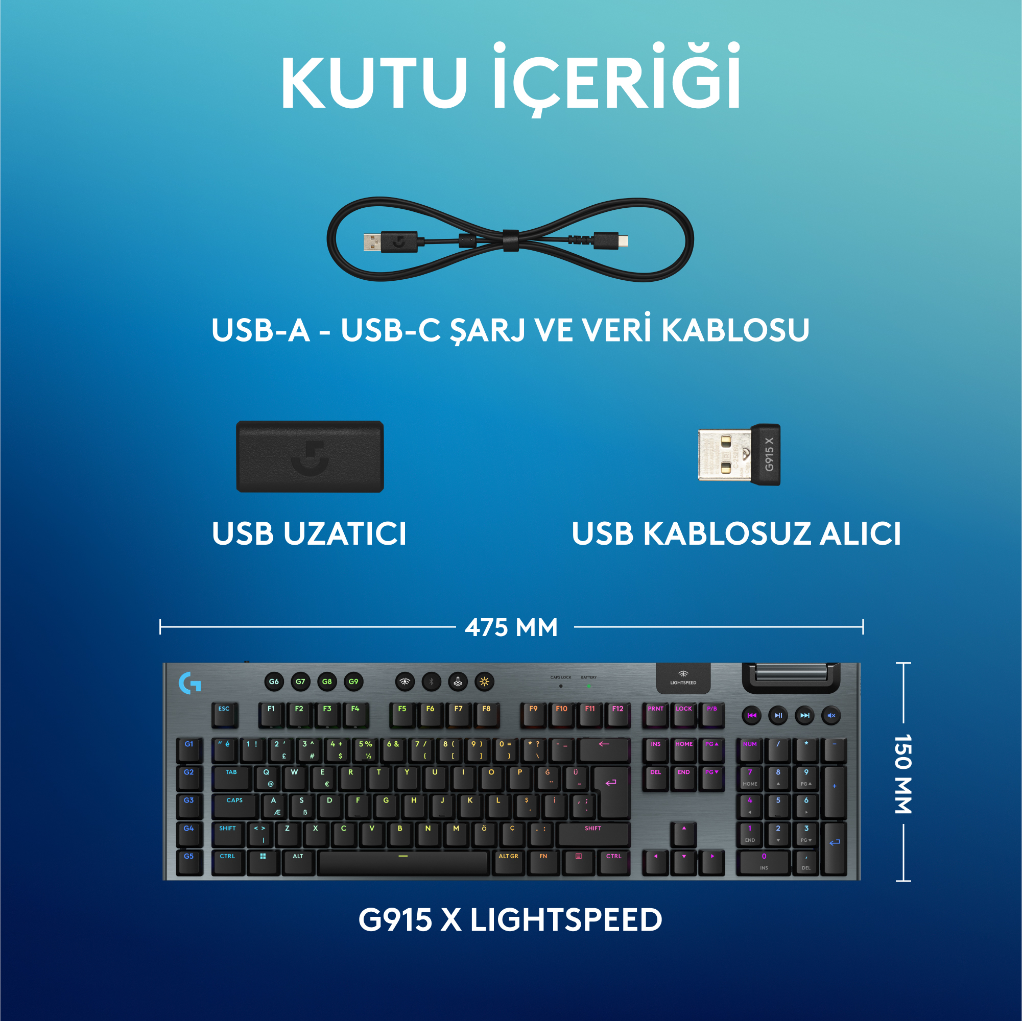 Logitech G G915 X - Tastatur - LIGHTSPEED - kabellos - Bluetooth - USB - GLT - Schwarz - TL: US, QWERTY, Ansicht 3