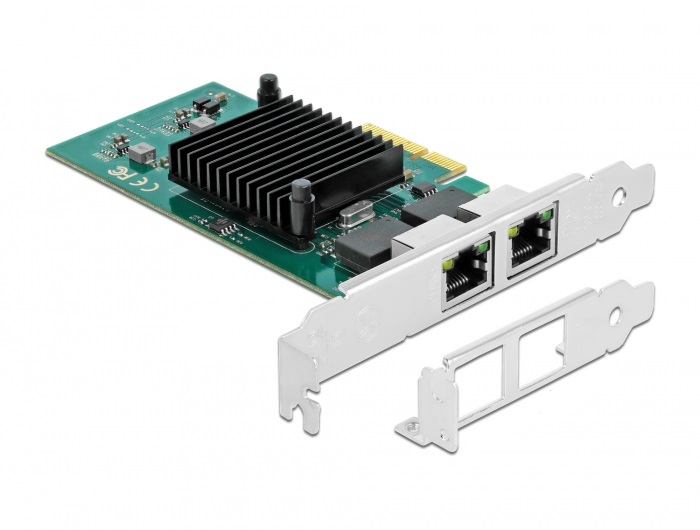 Delock PCI Express x4 Karte 2 x RJ45 Gigabit LAN i82576, Eingebaut, Kabelgebunden, PCI Express, Ethernet, 1000 Mbit/s, Schwarz, Grün, Metallisch