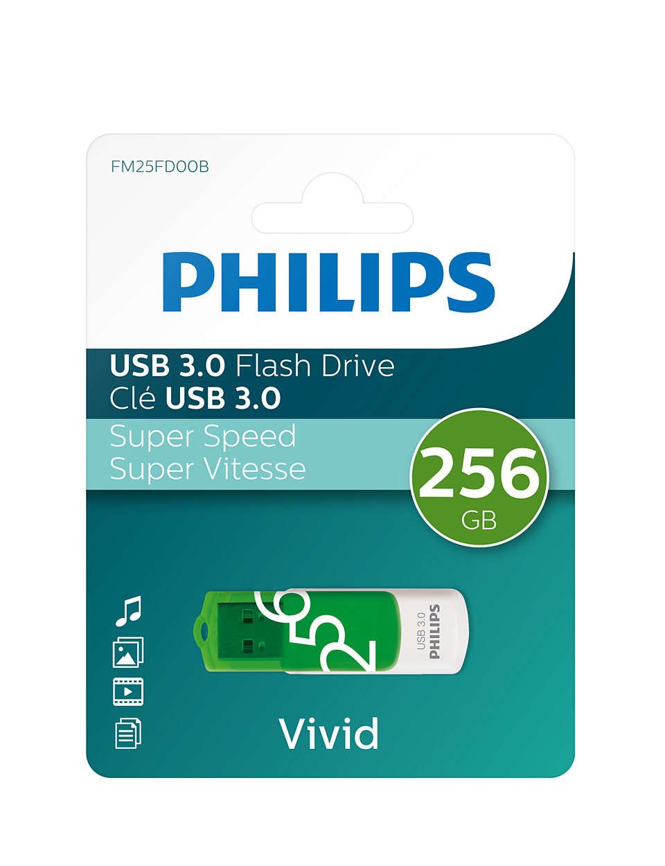 Philips FM25FD00B/00 - 256 GB - USB Typ-A - 3.2 Gen 1 (3.1 Gen 1) - Drehring - 8 g - Grün - Weiß, Ansicht 2