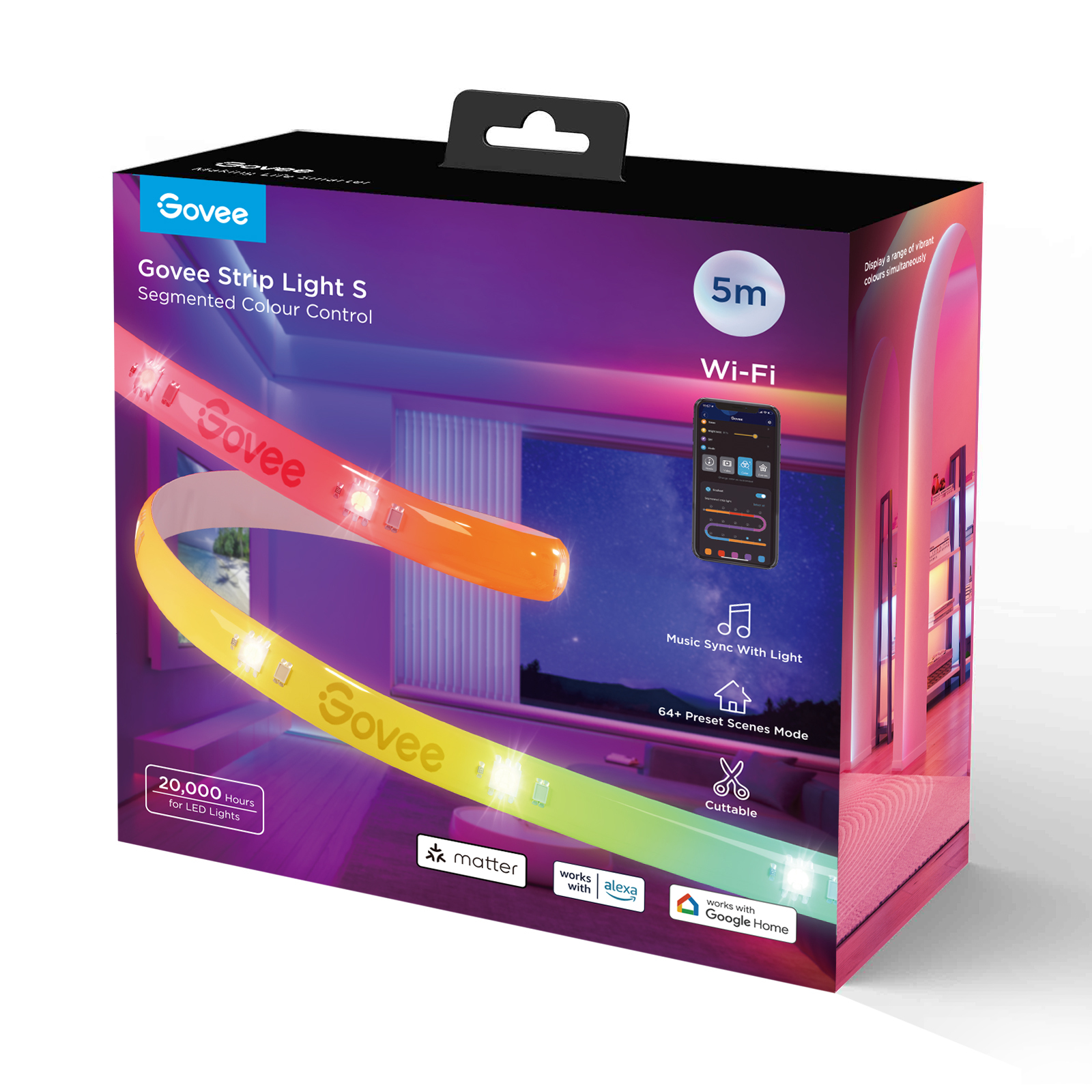 Govee LED Stripe Light S Wi-Fi Bluetooth Matter 5 m RGBIC, Ansicht 3