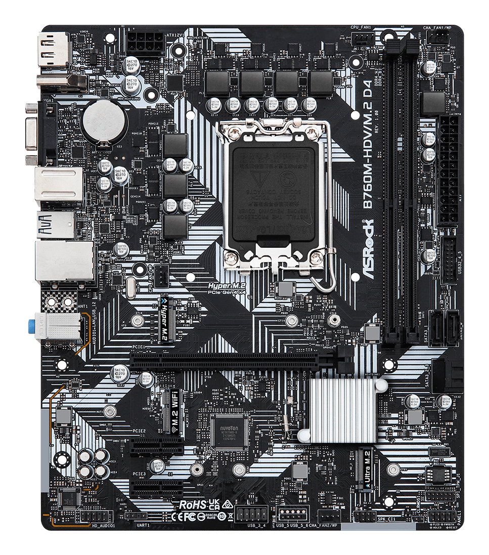 ASRock B760M-HDV/M.2 D4 - Motherboard - micro ATX - LGA1700-Sockel - B760 Chipsatz, Ansicht 3