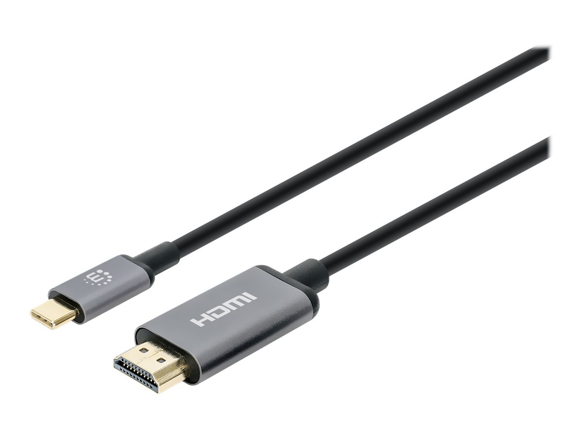 Manhattan Adapterkabel - USB-C männlich zu HDMI männlich - 2 m - Doppelisolierung - Schwarz - Unterstützung für 4K60Hz (3840 x 2160)