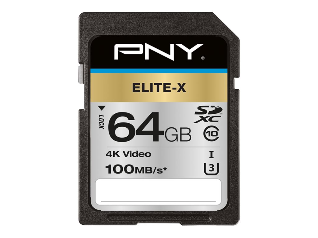 PNY Elite-X - Flash-Speicherkarte - 64 GB - UHS-I U3 / Class10 - SDXC UHS-I