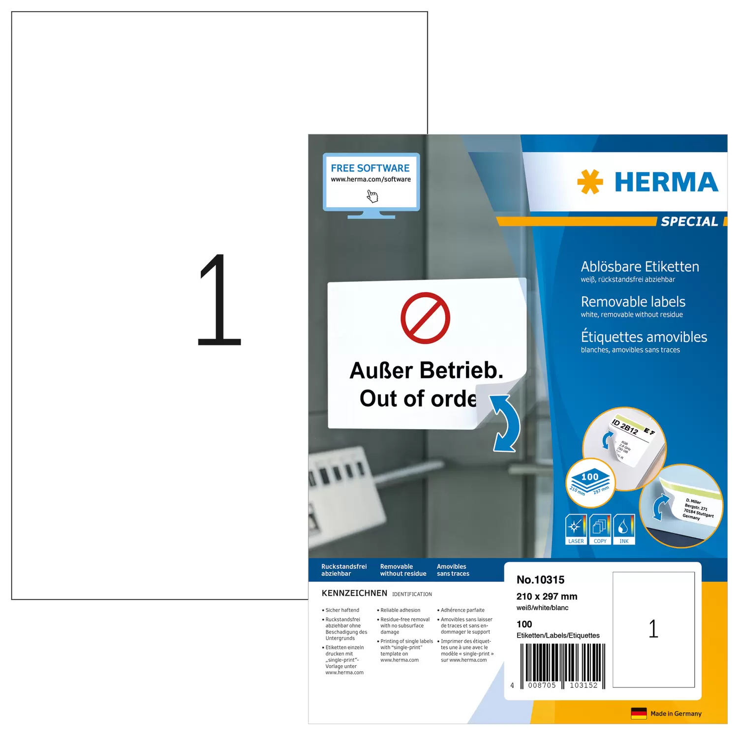 HERMA Special - Papier - matt - selbstklebend, entfernbarer Klebstoff - weiß - A4 (210 x 297 mm), Ansicht 4