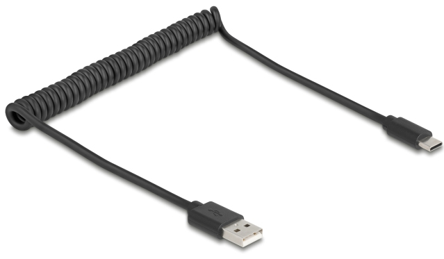 Delock USB 2.0 Spiralkabel Typ-A Stecker zu Type-C 0.45 m bis 0.75 - Digital/Daten, Ansicht 3