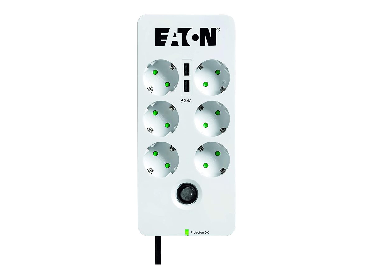 Eaton Protection Box 6 USB Tel@ Din - Überspannungsschutz - AC 220-250 V - 2500 Watt - Ausgangsanschlüsse: 6 - weiß