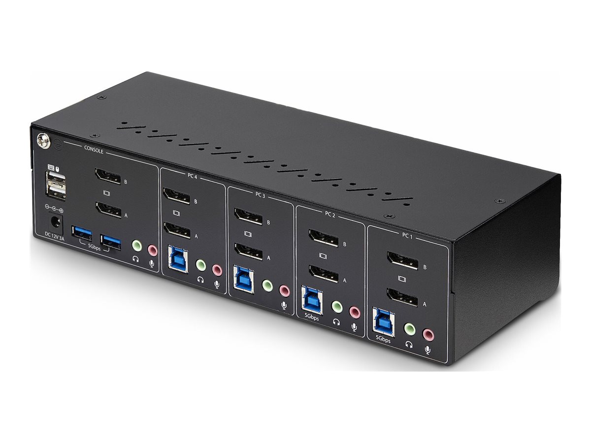 StarTech.com 4-Port Dual-Monitor DisplayPort KVM Switch, 4K 60Hz, 2x USB 5Gbps Hub Ports, 2x USB 2.0 HID Ports, Ansicht 3