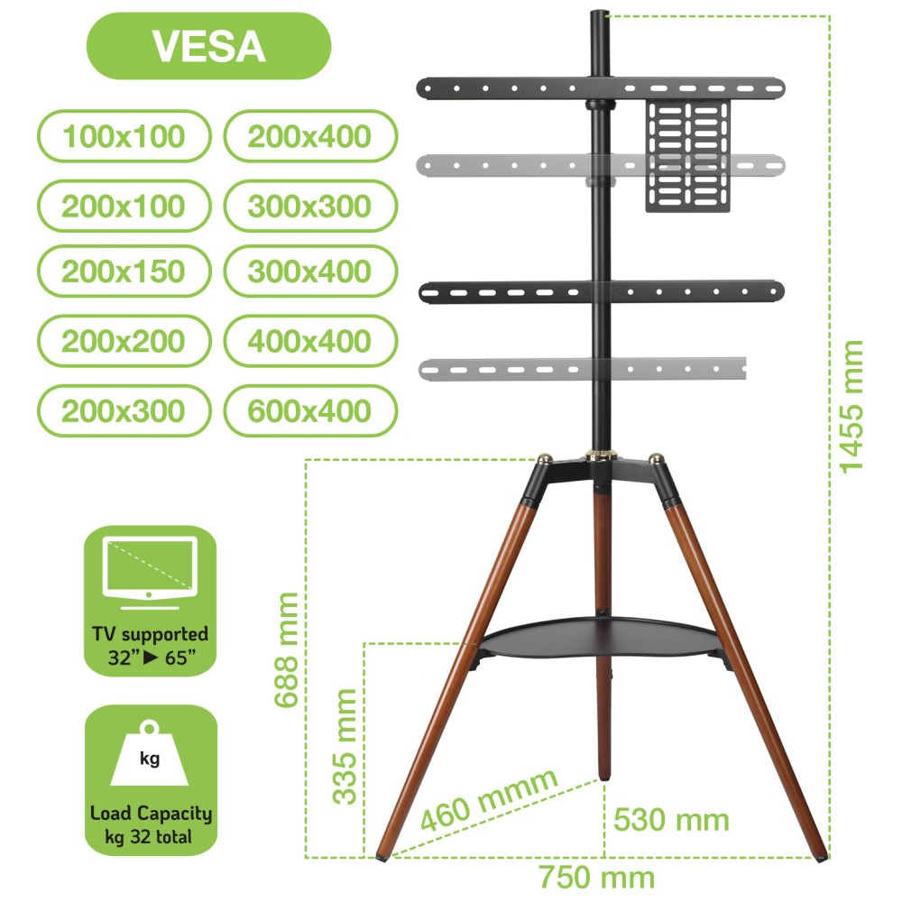 EFB Elektronik Stativ-Dreibein-Bodenständer für LCD/LED/Plasma-TV 32–65'' mit Ablage, Ansicht 3