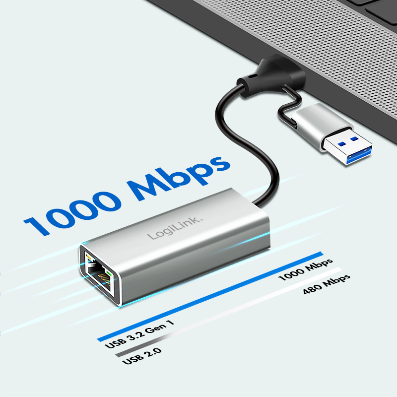 LogiLink USB Adapter 3.2 Gen1 USB-A/C to Gigabit Ethe, Ansicht 2