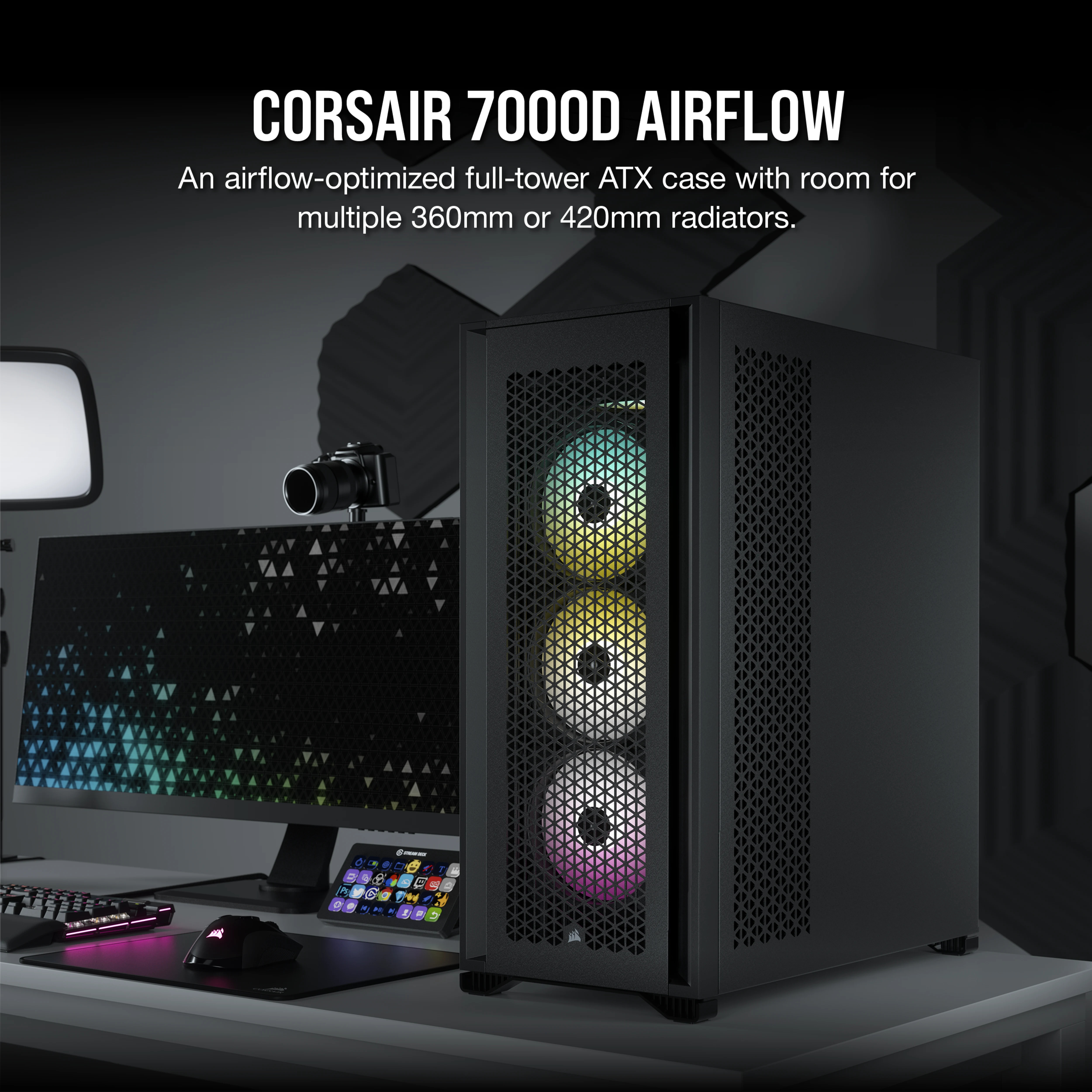 Corsair 7000D AIRFLOW - FT - E-ATX - Seitenteil mit Fenster (gehärtetes Glas) - Schwarz, Ansicht 2