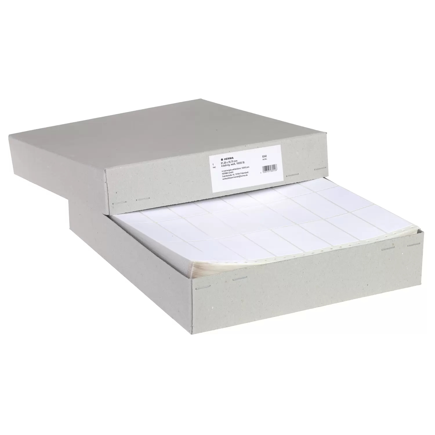 HERMA Computer labels - Papier - matt - perforiert - weiß - 81.28 x 35.7 mm 16000 Etikett(en) (4 Bogen x 4000), Ansicht 2
