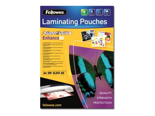 Fellowes Laminating Pouches SuperQuick Enhance 80 micron - 80 Mikron - 100er-Pack - glänzend - durchsichtig - A4, Ansicht 2