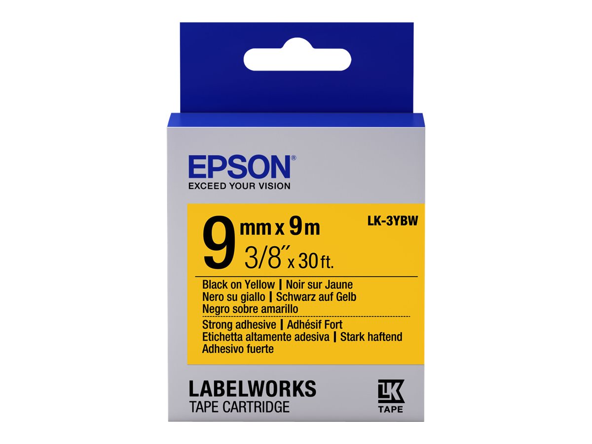 Epson LabelWorks LK-3YBW - Stark klebend - Schwarz auf Gelb - Rolle (9 cm x 9 m) 1 Kassette(n) Etikettenband - für LabelWorks LW-1000, 300, 400, 600, 700, 900, K400, Z5000, Z5010, Z700, Z710, Z900