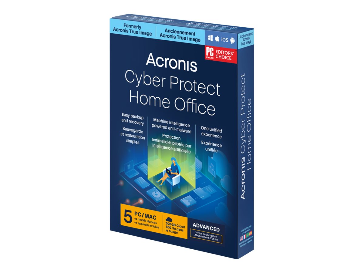 Acronis Cyber Protect Home Office Advanced - Abonnement-Lizenz (1 Jahr) - 5 Computer, 500 GB Cloud-Speicherplatz, unbegrenzte mobile Geräte - Download - Win, Mac, Android, iOS