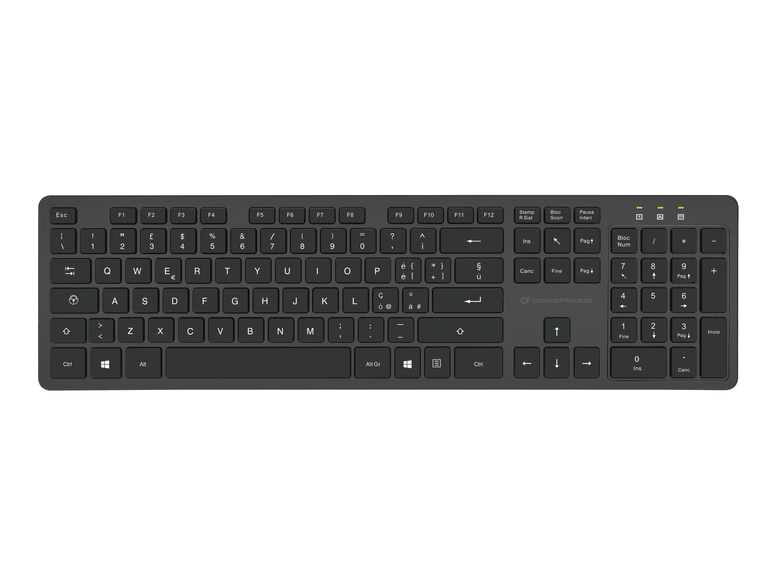 Conceptronic ORAZIO - Tastatur-und-Maus-Set - kabellos - 2.4 GHz - Schwarz - TL: Italienisch, QWERTY, Ansicht 2