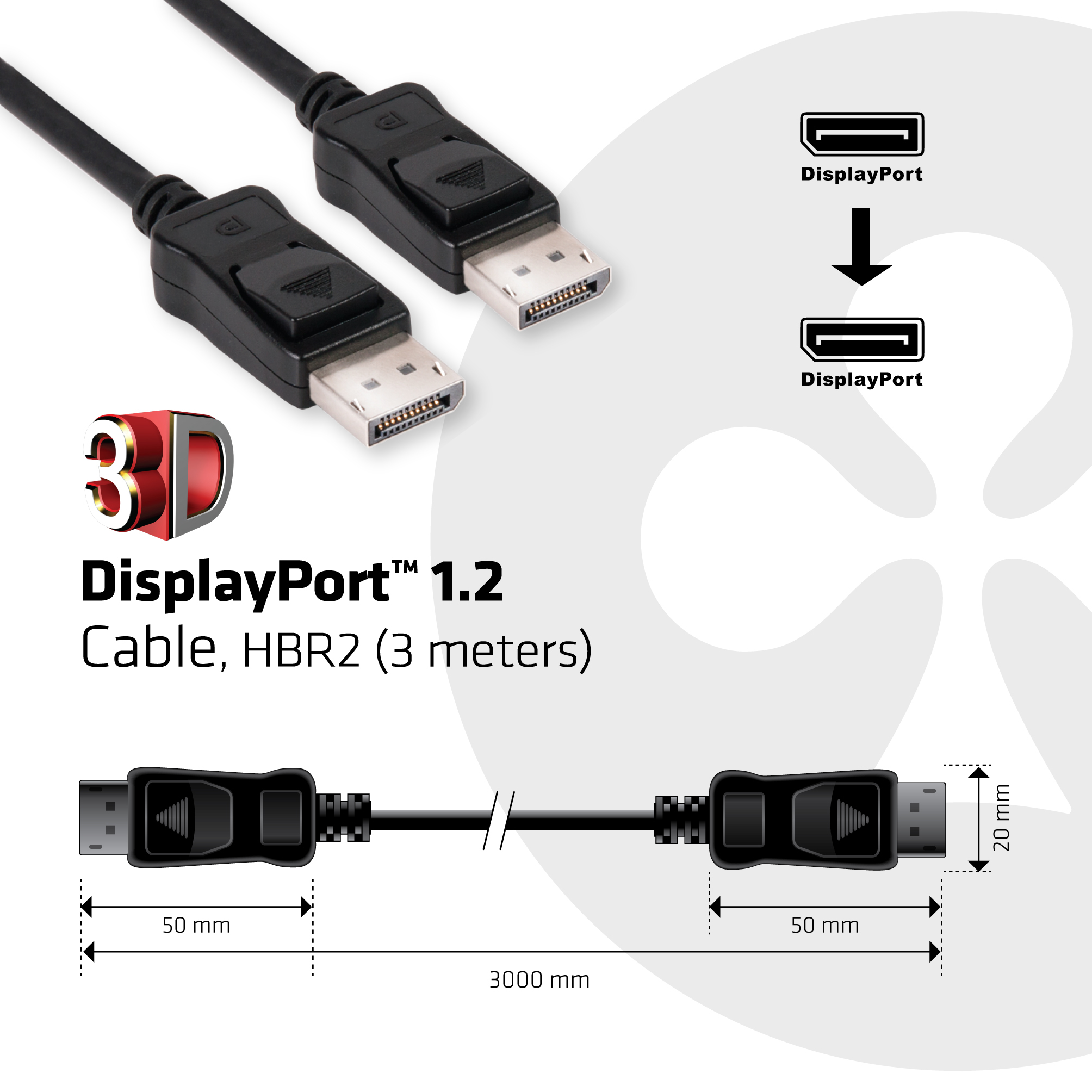 Club 3D DisplayPort-Kabel - DisplayPort (M) - zu DisplayPort (M) - 3 m - eingerastet, Ansicht 3