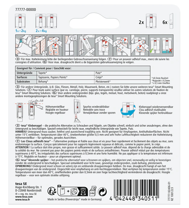 Tesa 77777 - Drinnen - Universalhaken - Weiß - 2 kg - 2 Stück(e), Ansicht 2