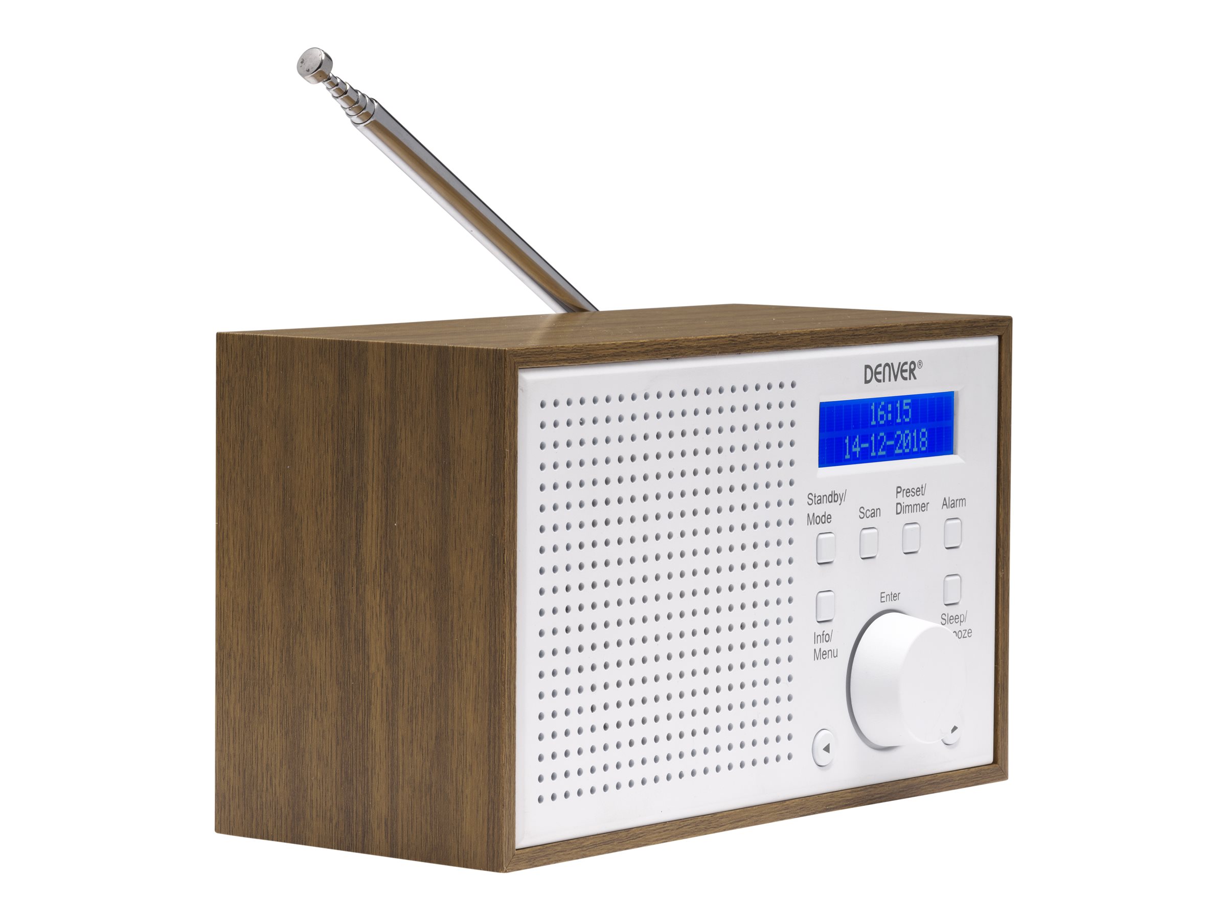 Inter Sales Denver DAB-46WHITE - Internet - Analog & Digital - DAB+,FM - 2 W - LCD - Braun - Weiß, Ansicht 3