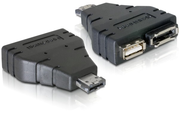 Delock Adapter Power-over-eSATA &gt; 1x eSATA/1x USB, eSATA, 1xeSATA, 1xUSB, Schwarz