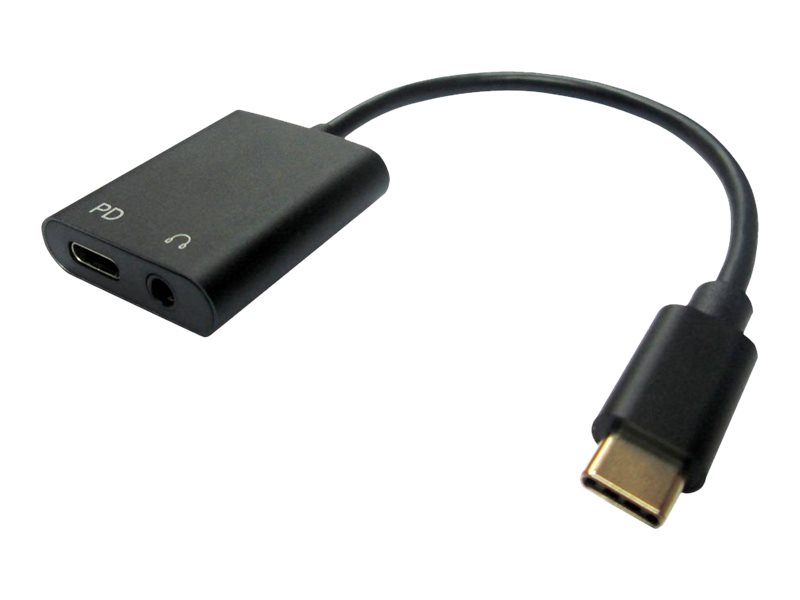 Roline - USB-C zu Kopfhöreranschluss / Ladeadapter - USB-C männlich umkehrbar zu Mini-Stecker, USB-C (nur Spannung) weiblich - 13 cm - Schwarz
