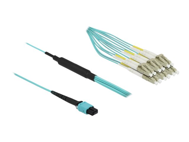 Delock LWL Kabel MPO Buchse zu 12 x LC Duplex Stecker, Multimode OM3, 50/125 µm, 2 m