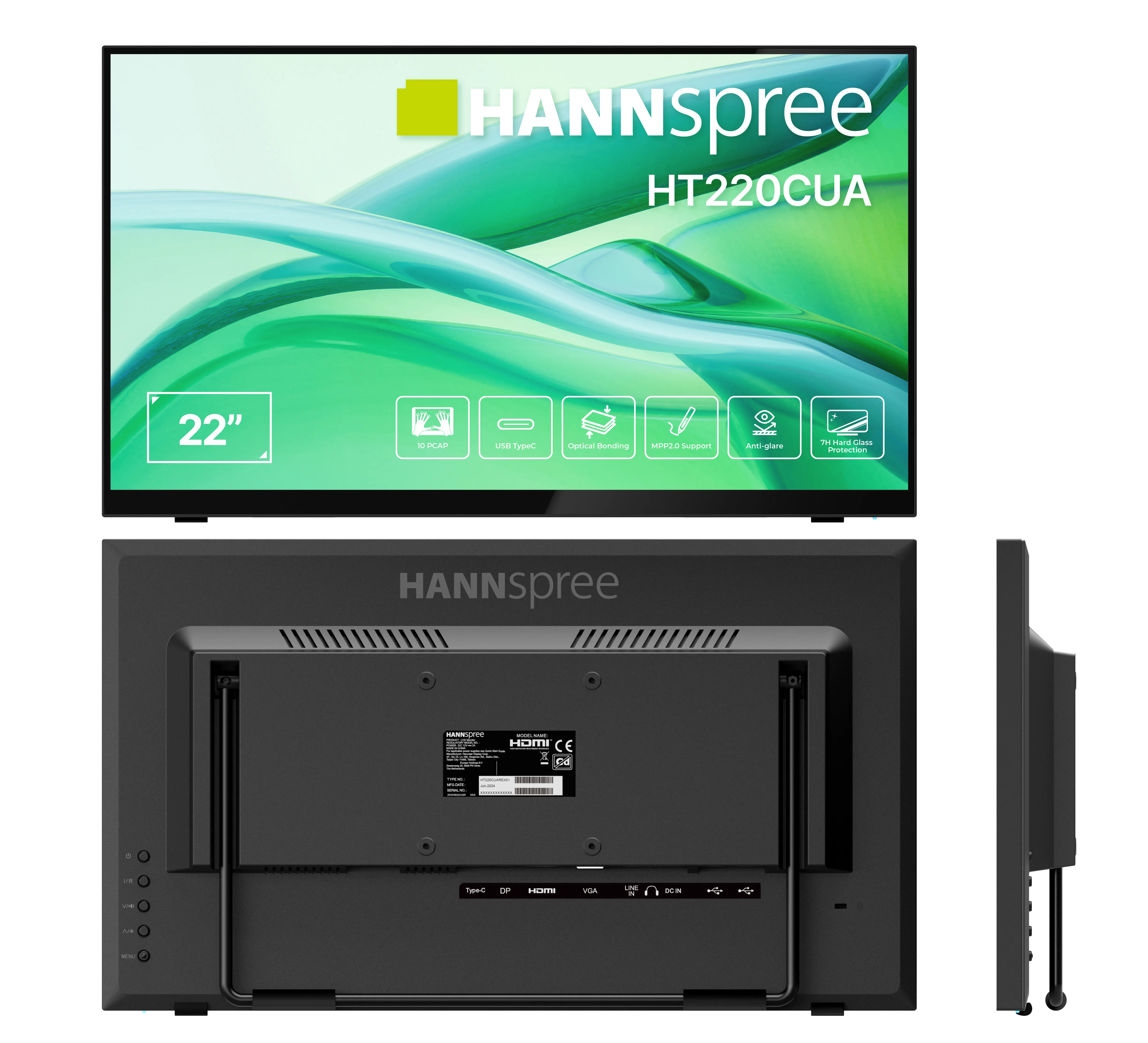 Hannspree 21.5 HT220CUA 16 Touch HDMI+DP - Flachbildschirm (TFT/LCD) - 54,5 cm, Ansicht 2