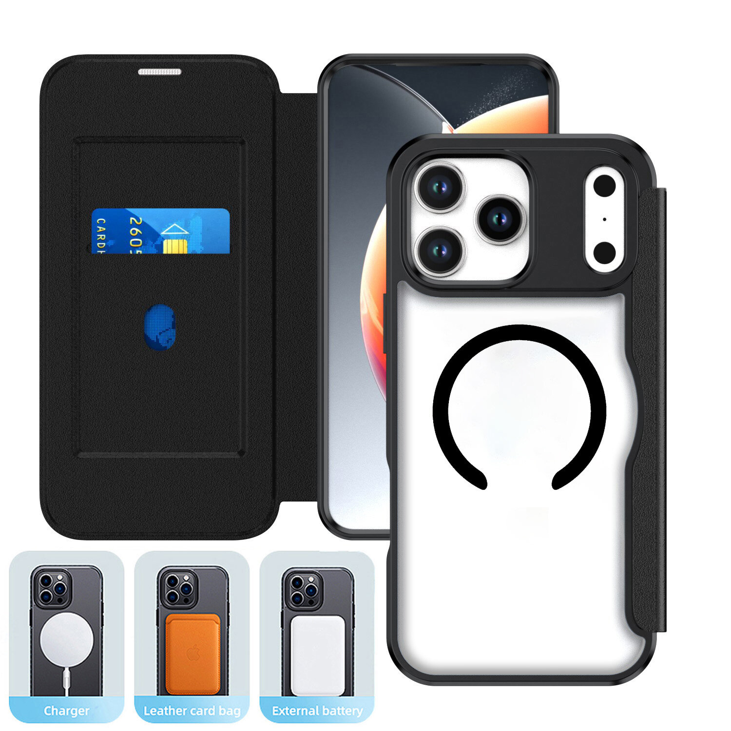 4smarts Urban Pro Flipcase Apple iPhone 17 Qi2 ready black, Ansicht 3